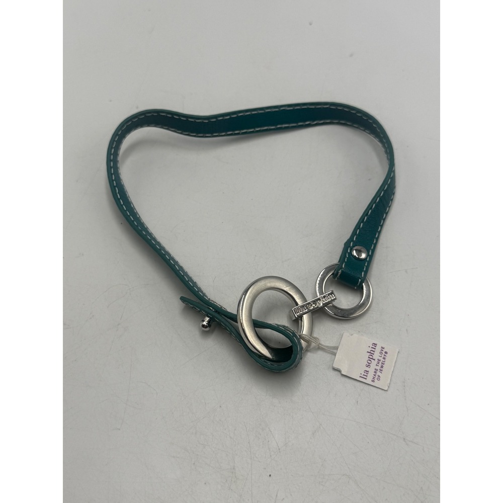 Lia Sophia Teal Green Faux Leather Silver Tone Ring Toggle Wrap Bracelet Choker